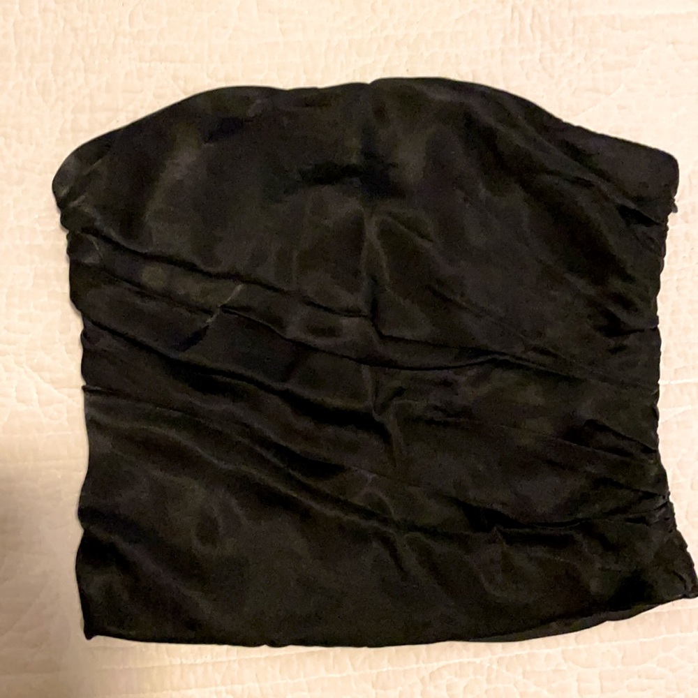 Never worn black ruched strapless top.